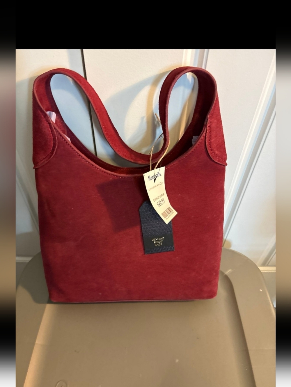 Suede Shoulder Tote Bag in Deep Red